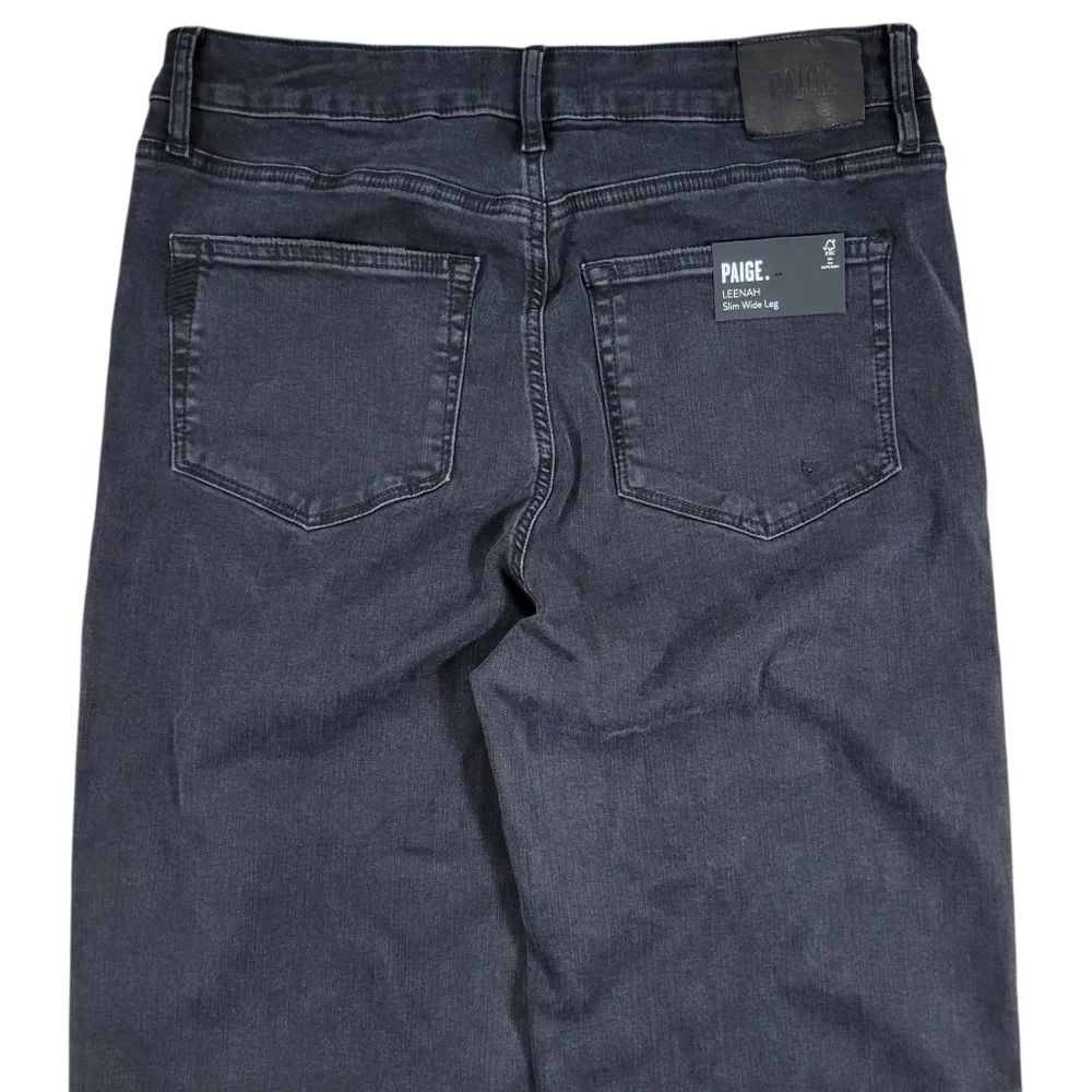 Paige Jeans Womens 33 Black Denim Leenah High Rise Slim Fit Wide Leg Destructed‎
